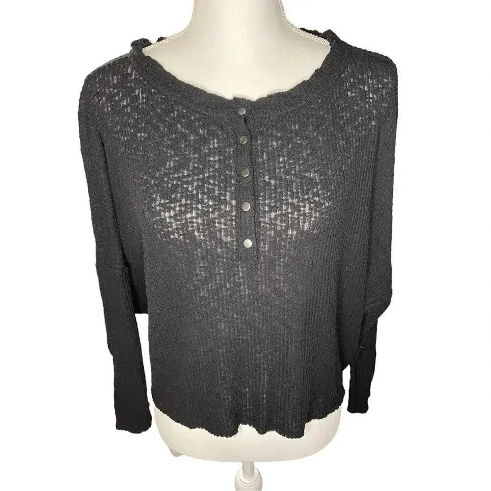 Urban Outfitters Women’s Small High Low Dolman Sleeve Waffle Knit Black